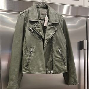 Anthropologie Army Green Faux Leather Jacket